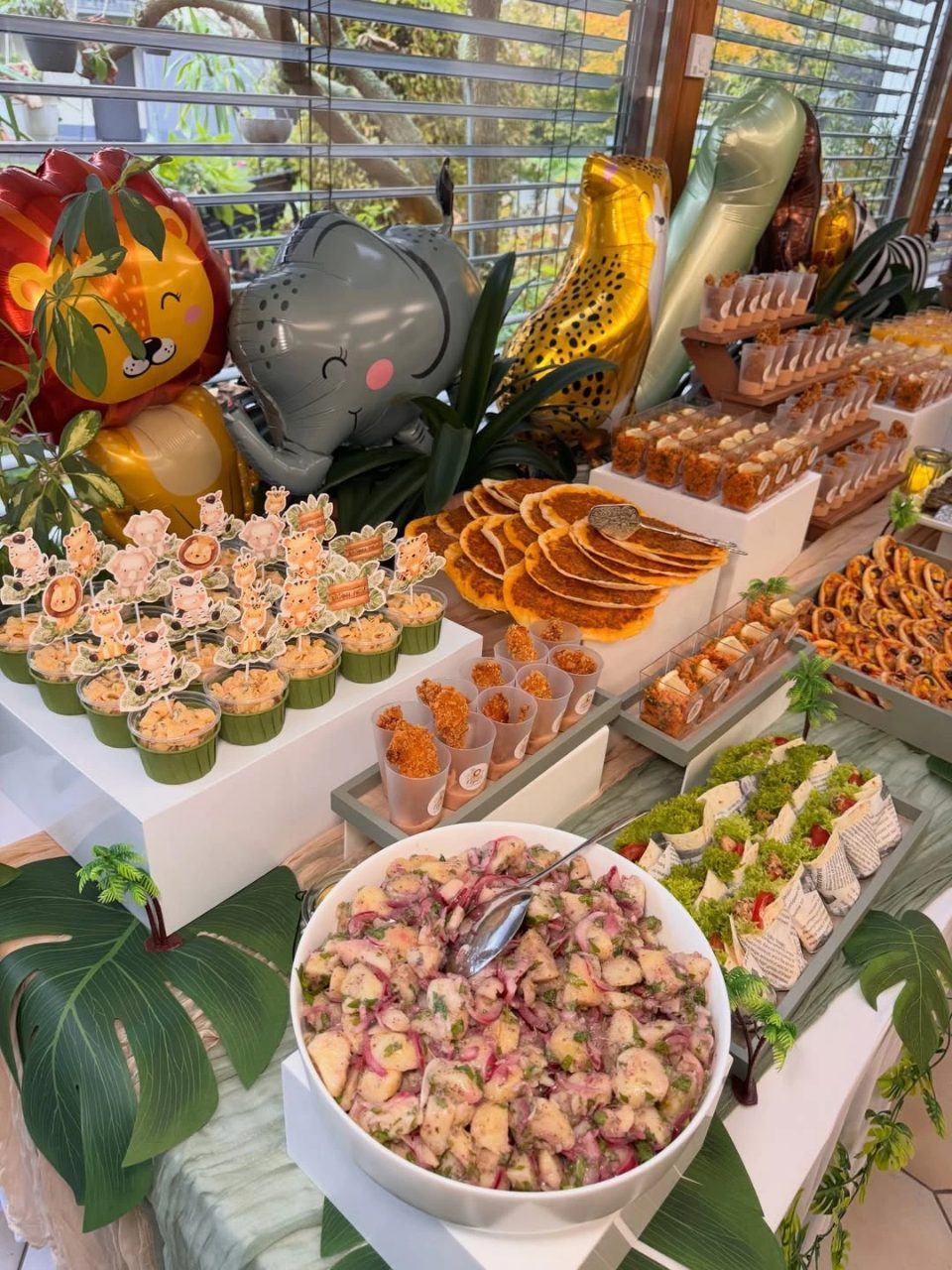 Multi-Level Jungle Buffet Layout wild one birthday party boys