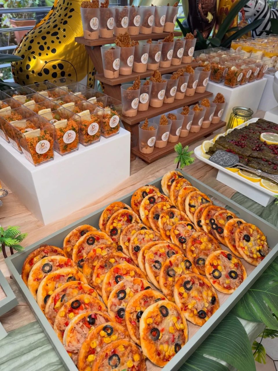 Multi-Level Jungle Buffet Layout wild one birthday party boys