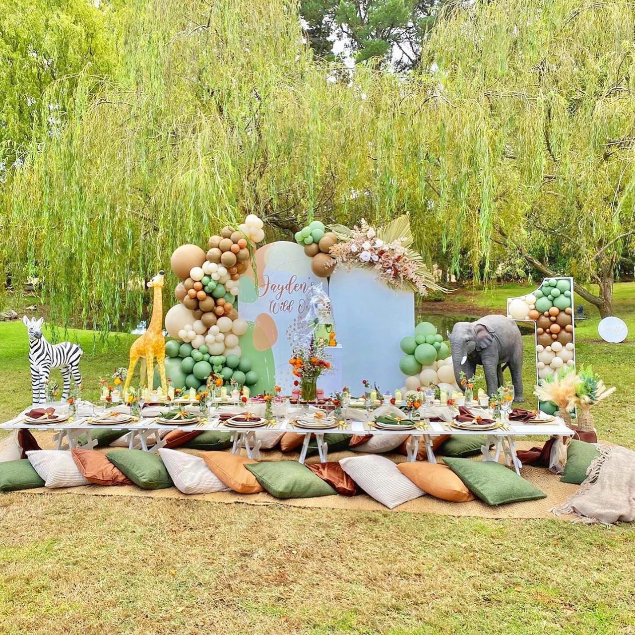 Safari Picnic with Low Seating wild one birthday party boys