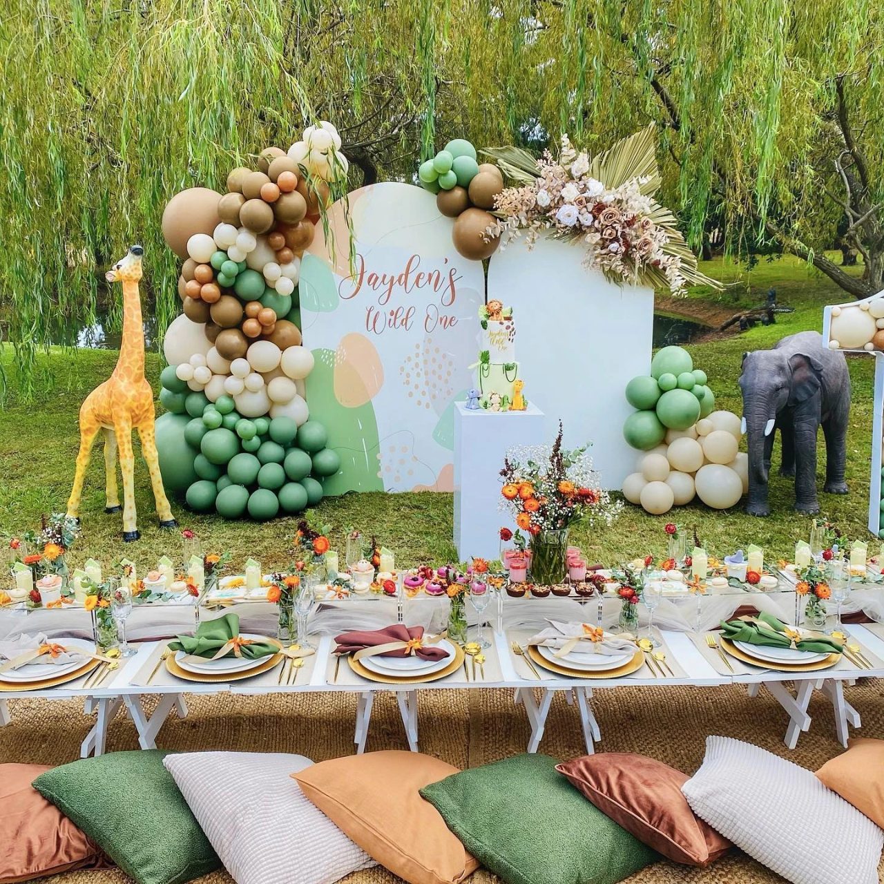 Safari Picnic with Low Seating wild one birthday party boys