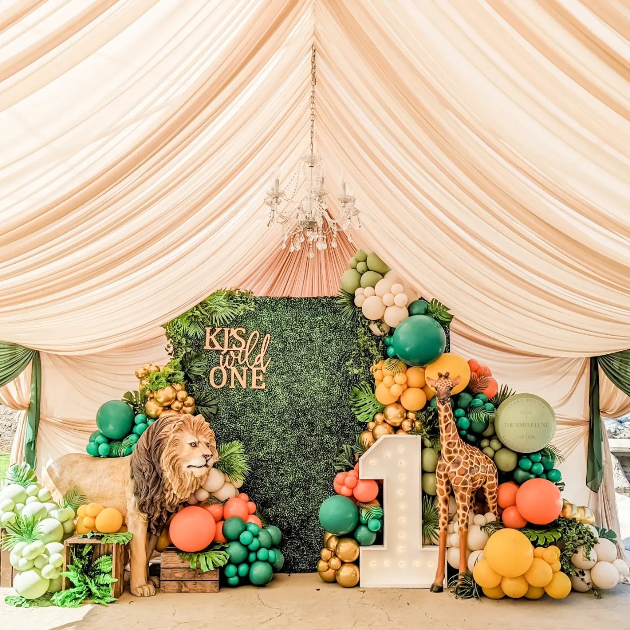 Textured Greenery Backdrop Wall wild one birthday party boys