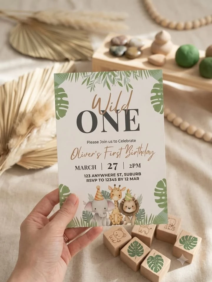 Watercolor Animal Visuals wild one birthday party boys