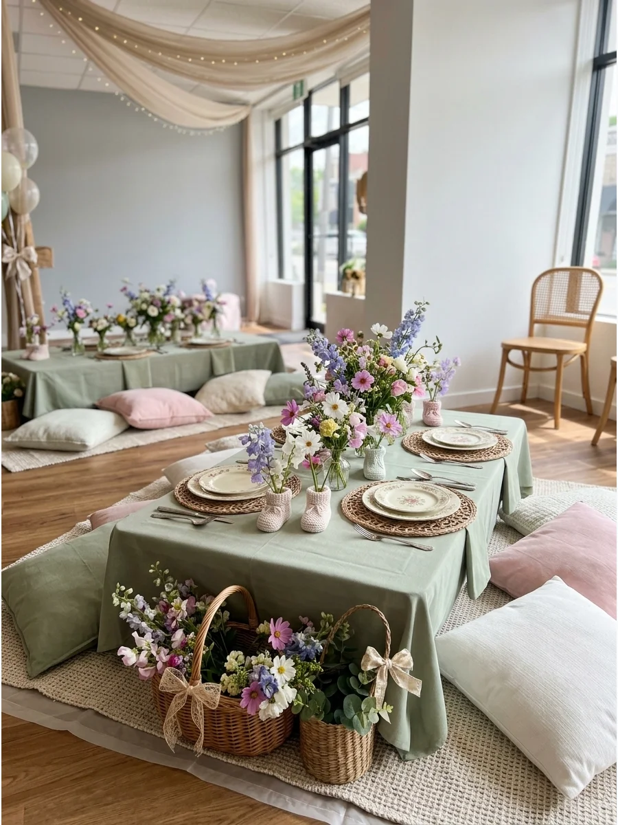 Pastel Wildflower Picnic Setup support view 1
