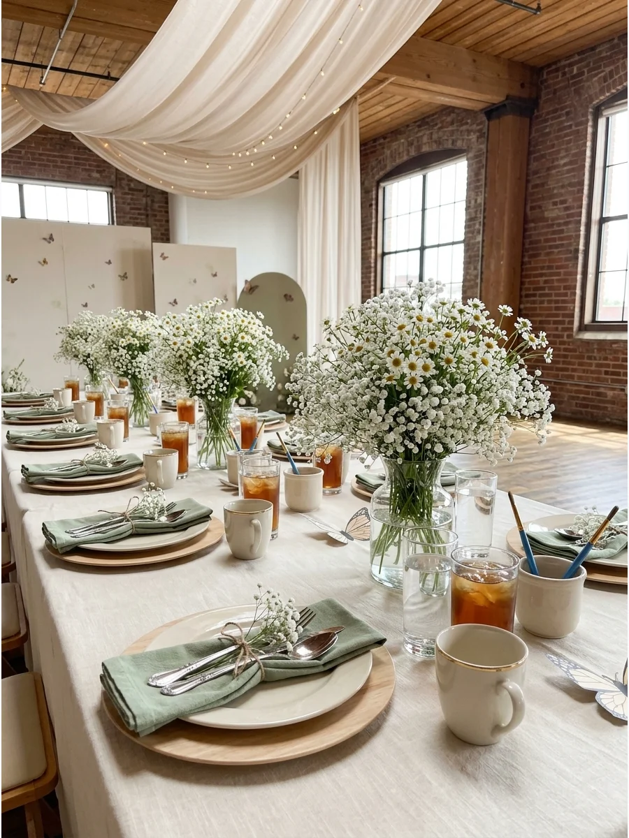 Baby’s Breath and Daisy Tablescape support view 1