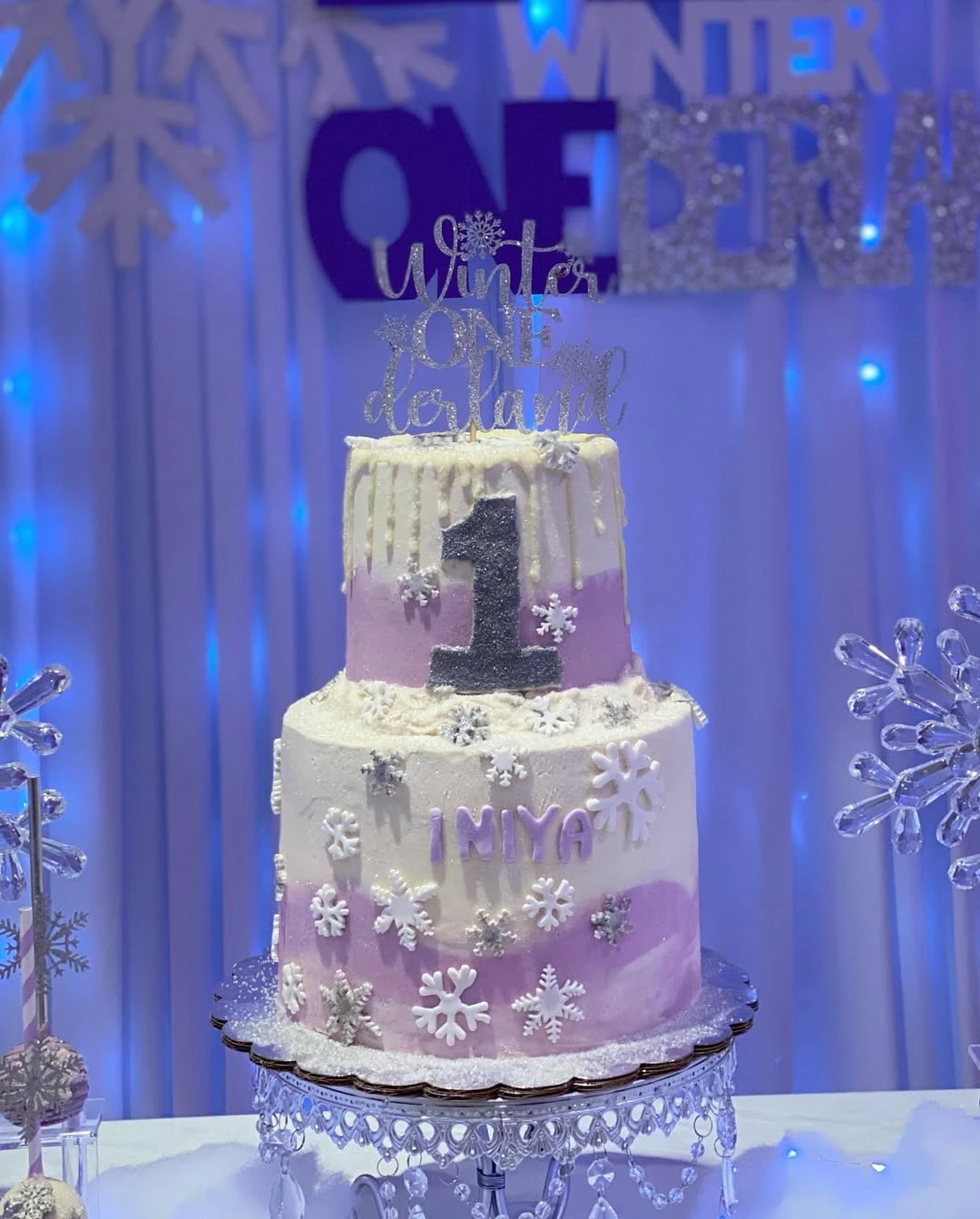 Ombre Snowflake Celebration Cake winter onederland party