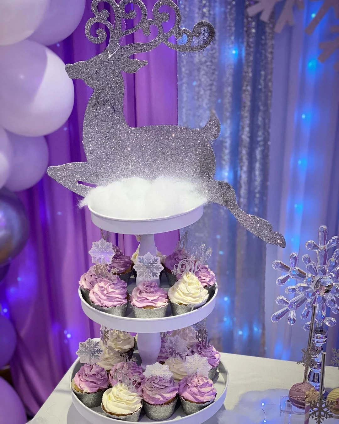Whimsical Reindeer Cupcake Tower winter onederland party
