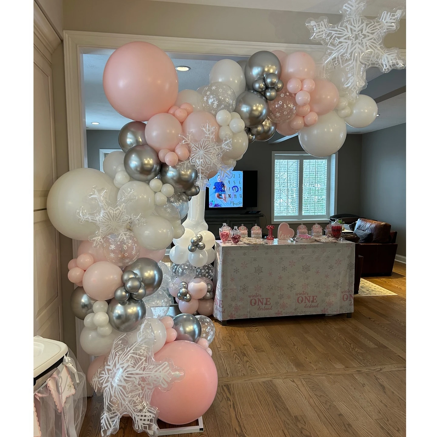 Snowflake Balloon Arch winter onederland party