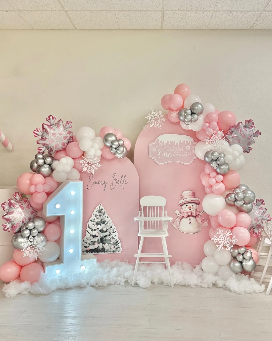 Pink Arched Photo Station winter onederland party