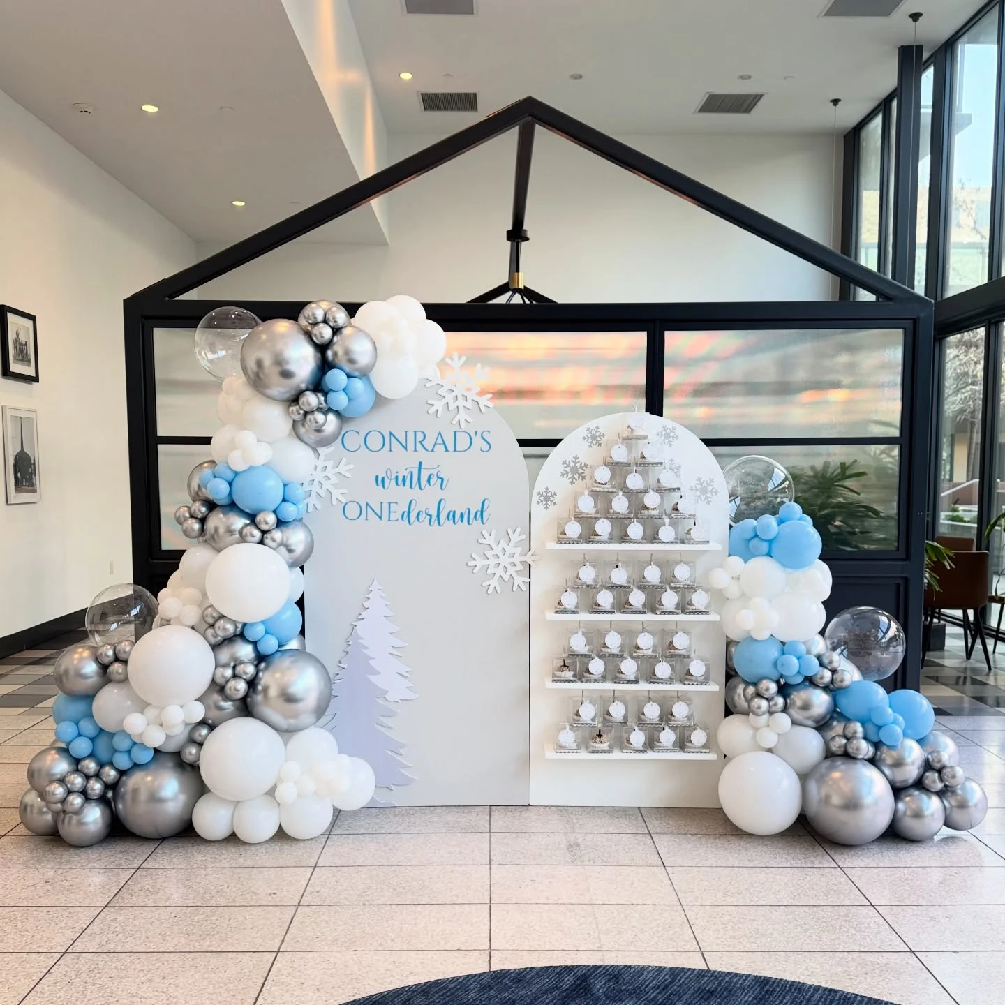 Arched Backdrop and Treat Wall winter onederland party