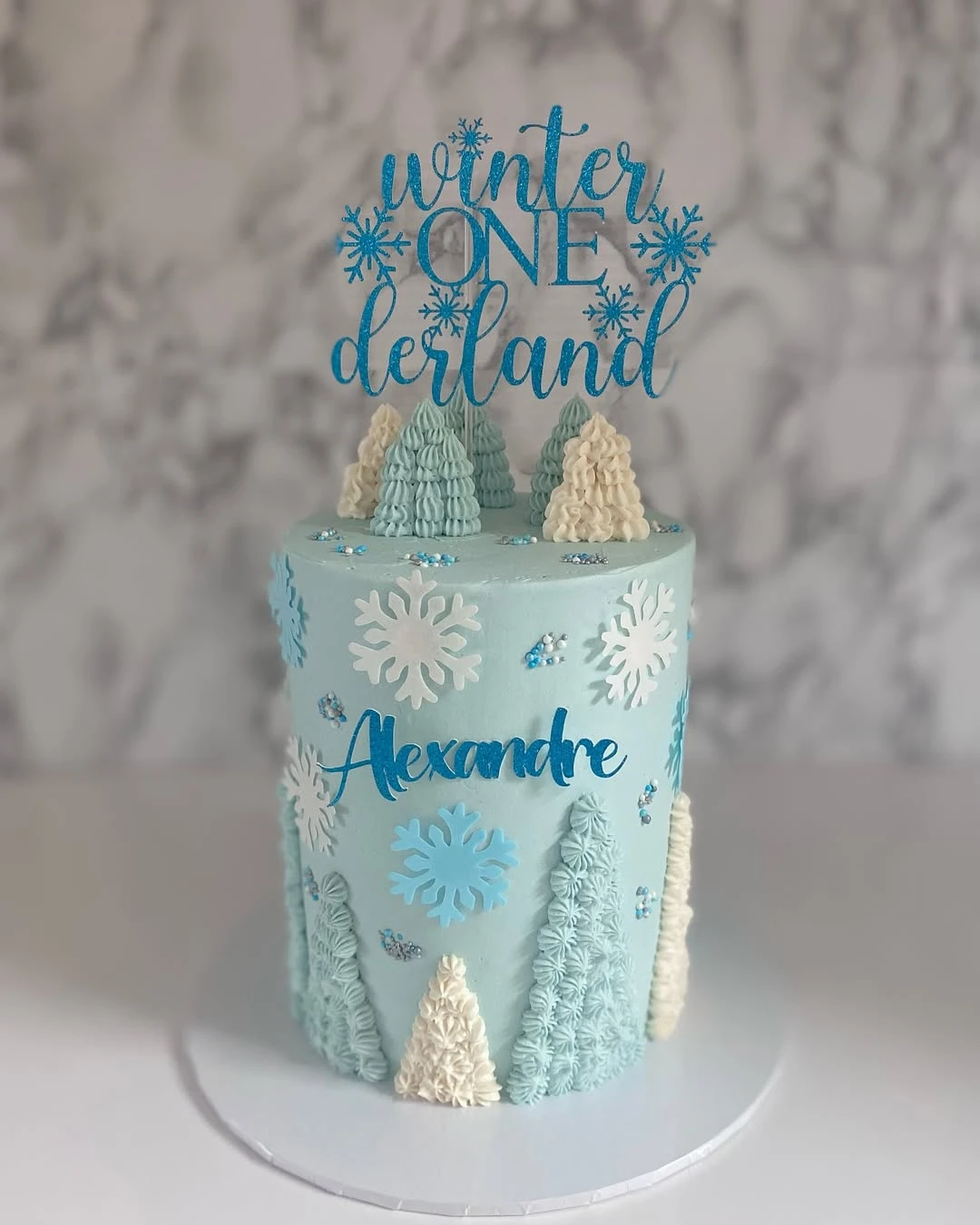 Piped Evergreen Smash Cake winter onederland party