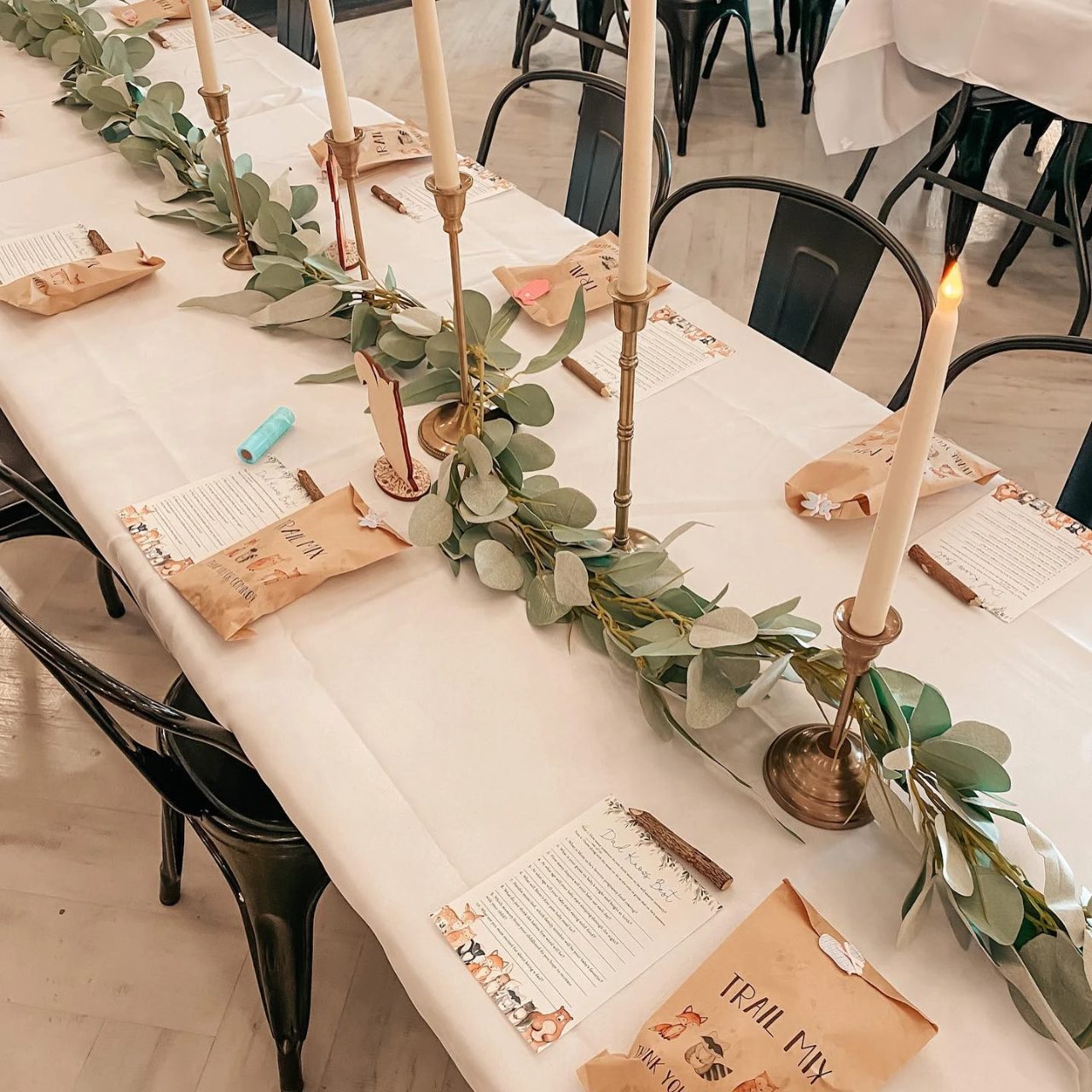Eucalyptus and Brass Tablescape woodland baby shower
