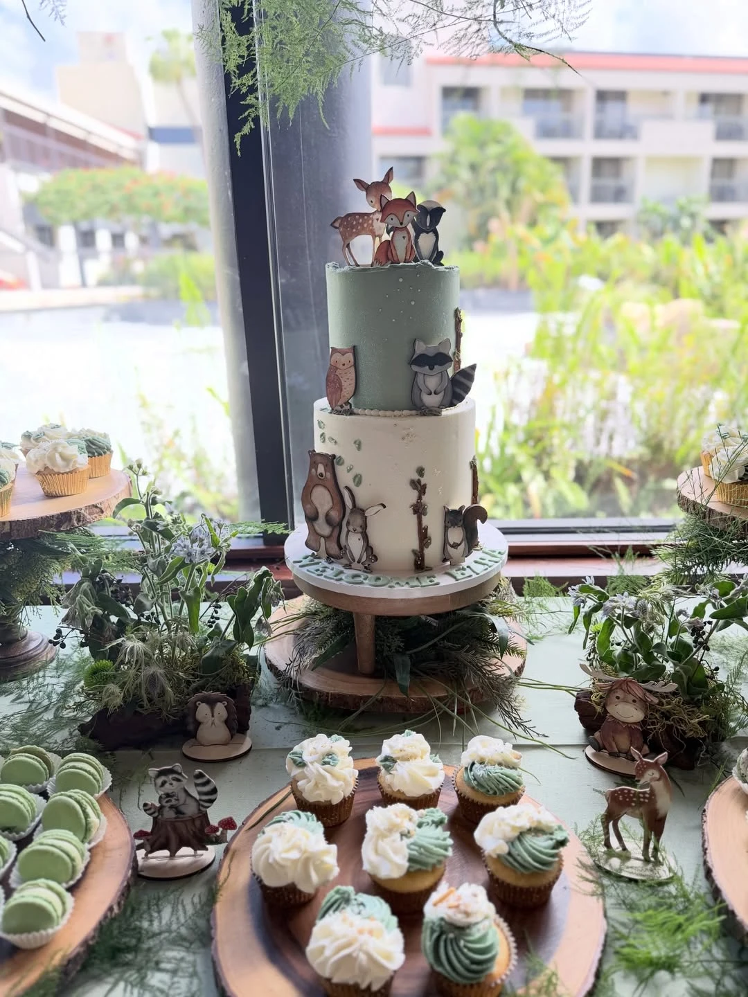 Sage and Cream Tiered Sweets woodland baby shower