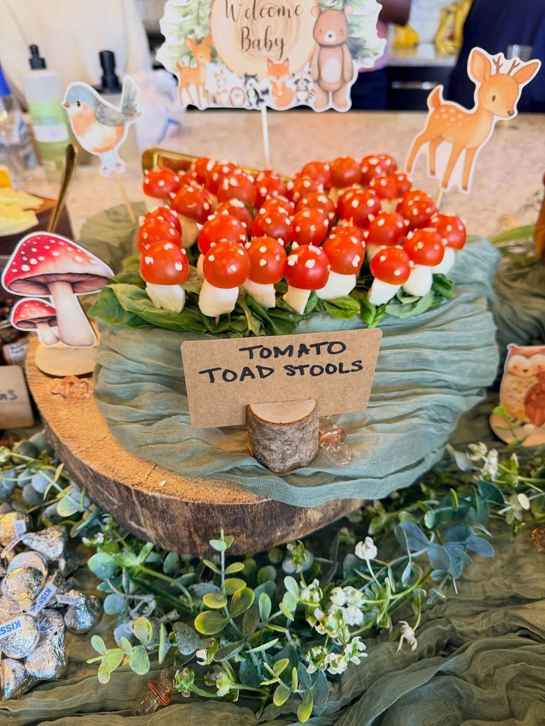 Caprese Toadstool Appetizers woodland baby shower