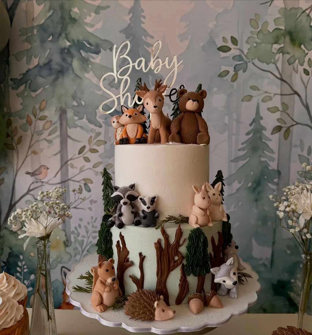 Detailed Fondant Creature Cake woodland baby shower
