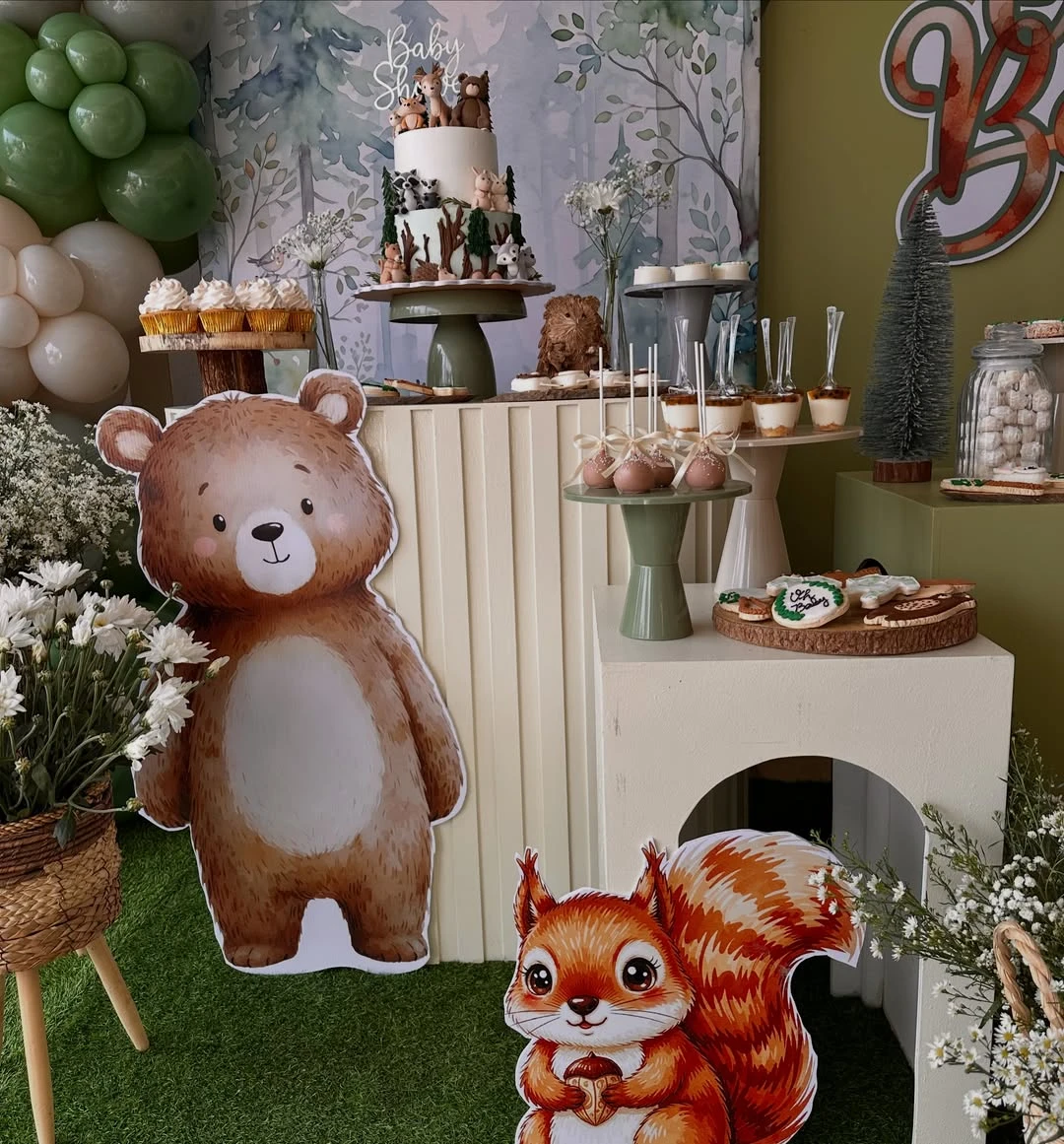 Layered Character Backdrop Display woodland baby shower