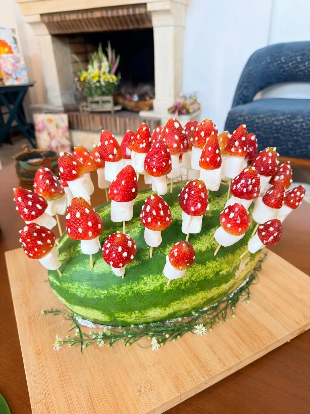 Toadstool Fruit Skewer Centerpiece woodland baby shower