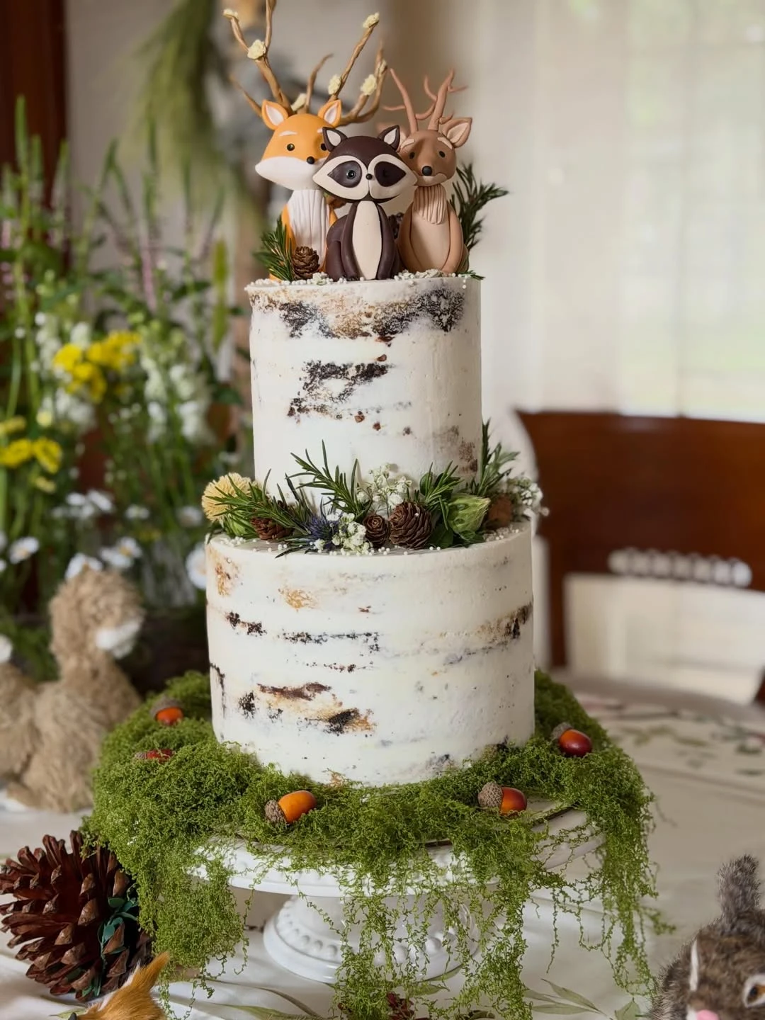Painted Birch Log Cake woodland baby shower