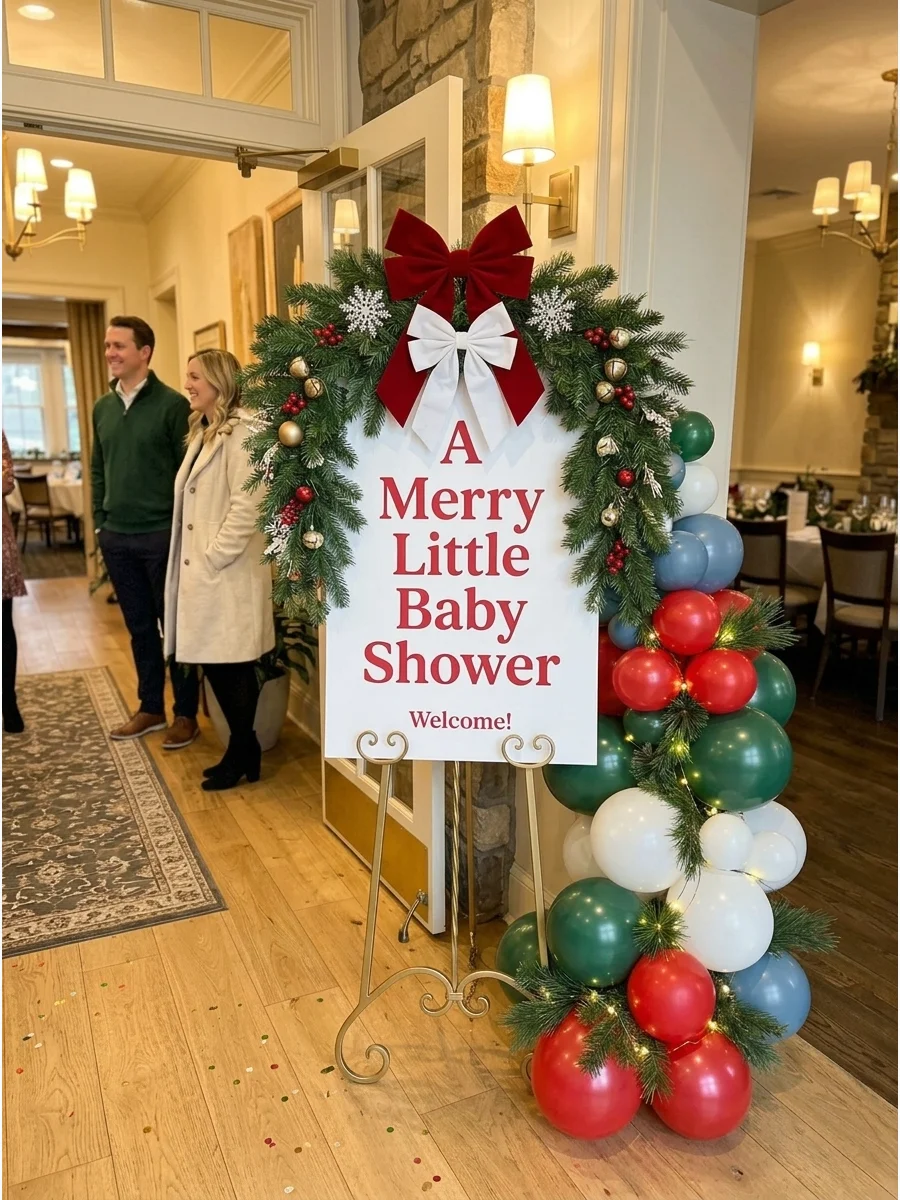 Merry Little Baby Shower Welcome Sign support view 1