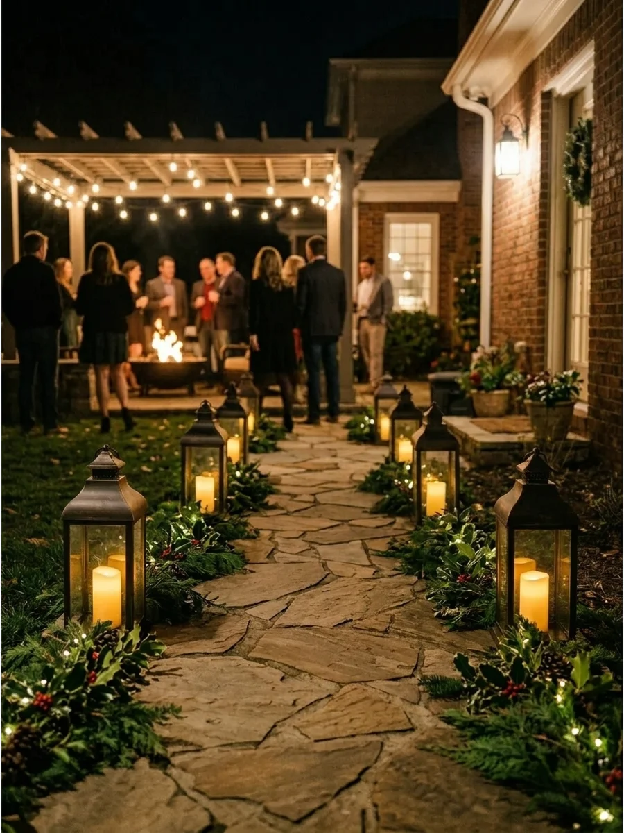 Lantern-Lined Christmas Walkway support view 1