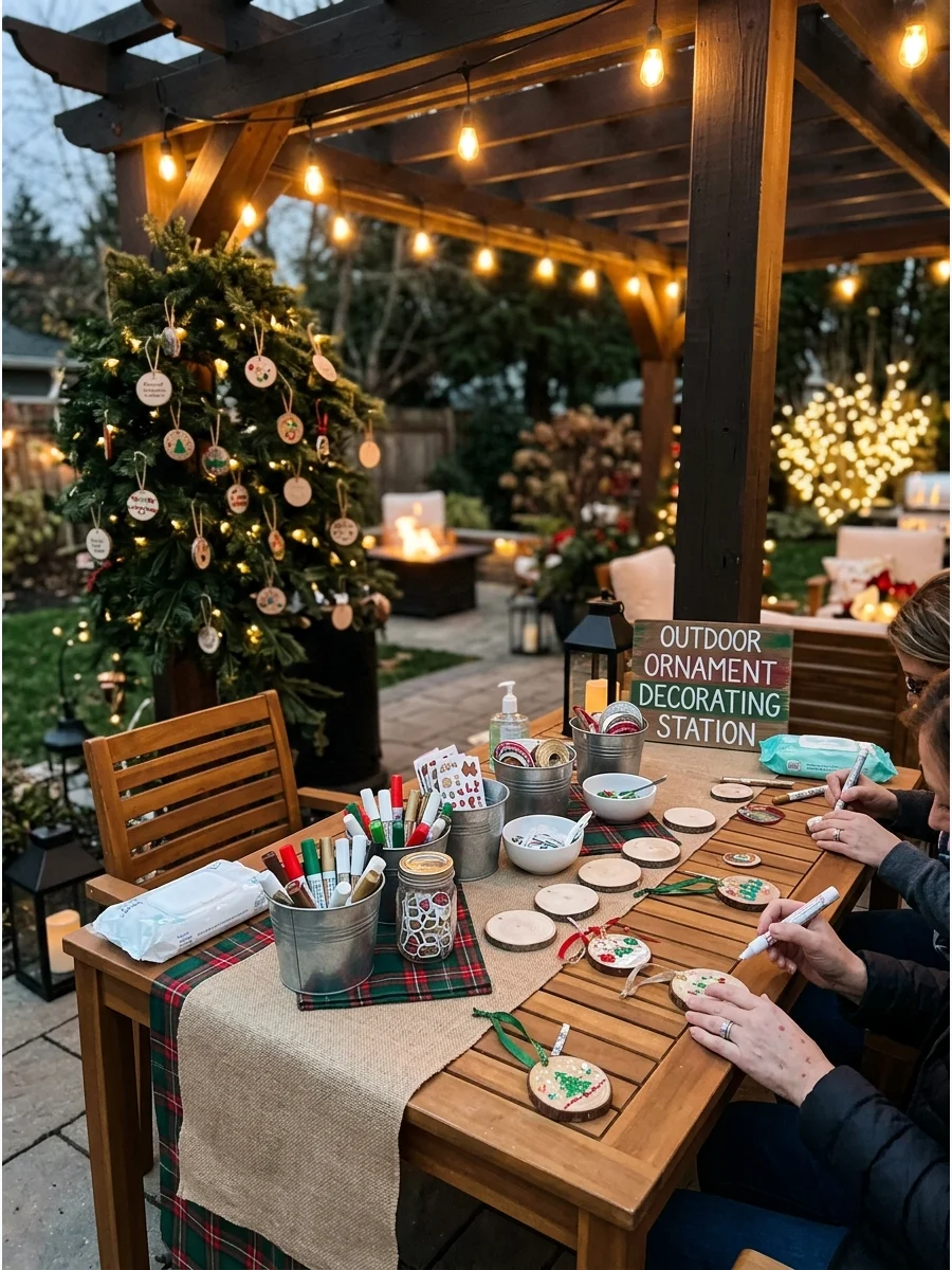 Ornament decorating station with paint pens.