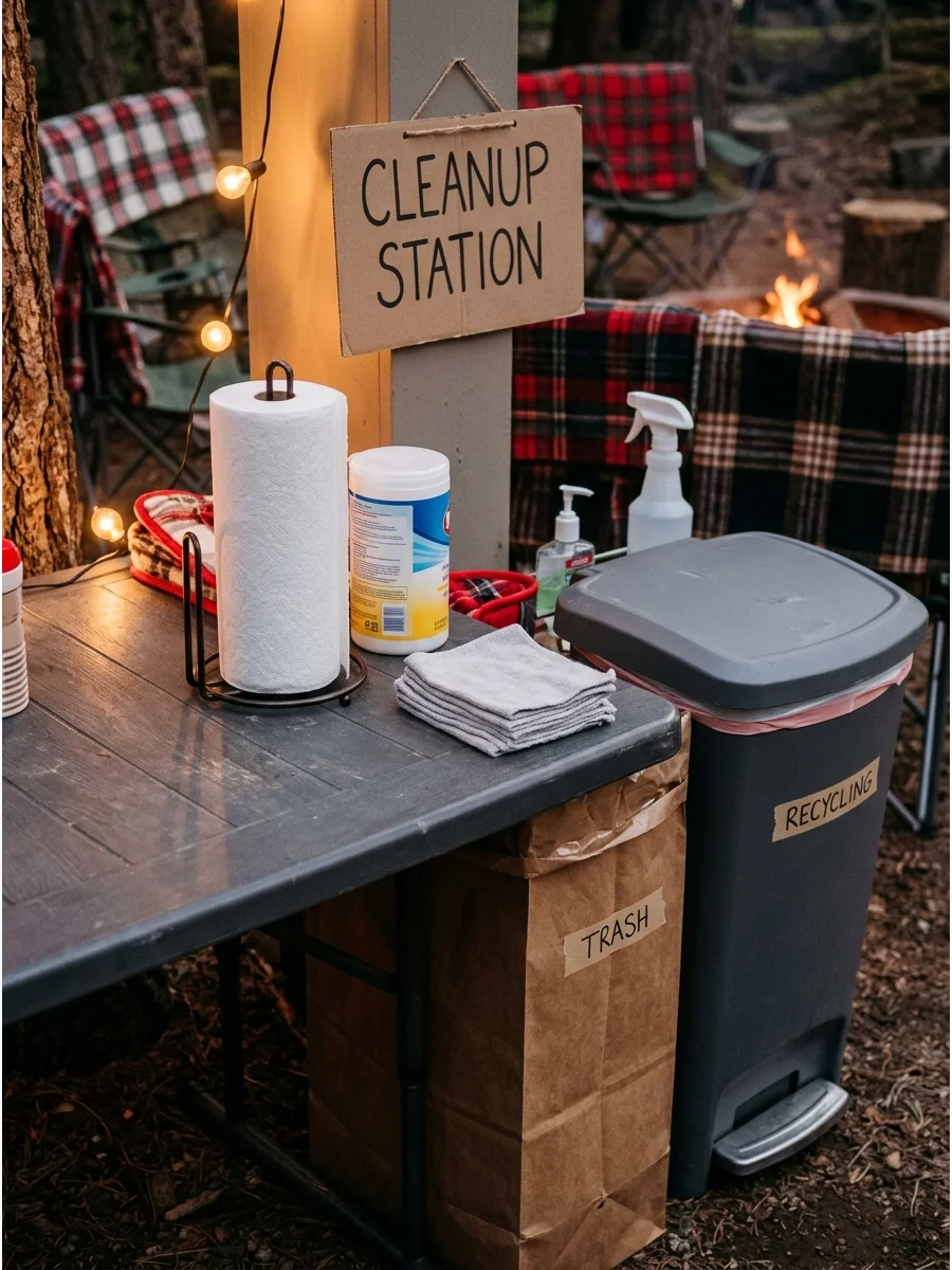 Simple Cleanup Station bonfire party ideas