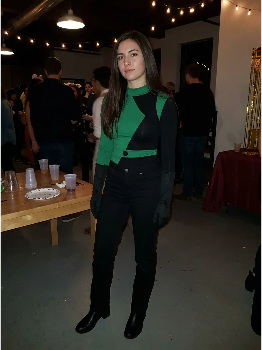 Shego Costume. Pair black pants with a fitted black-and-green top, black boots, and long gloves. Wear long brunette or black hair straight to match the character’s signature appear