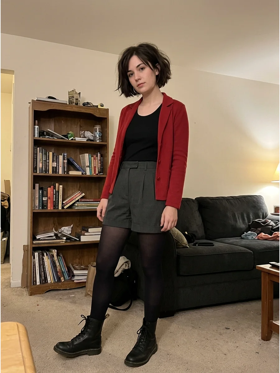 Jane Lane Costume. Pair a red jacket with a black top, gray shorts or skirt, dark tights, and boots. Style black or dark-brown hair into a short, slightly messy bob. Brunette Hallo