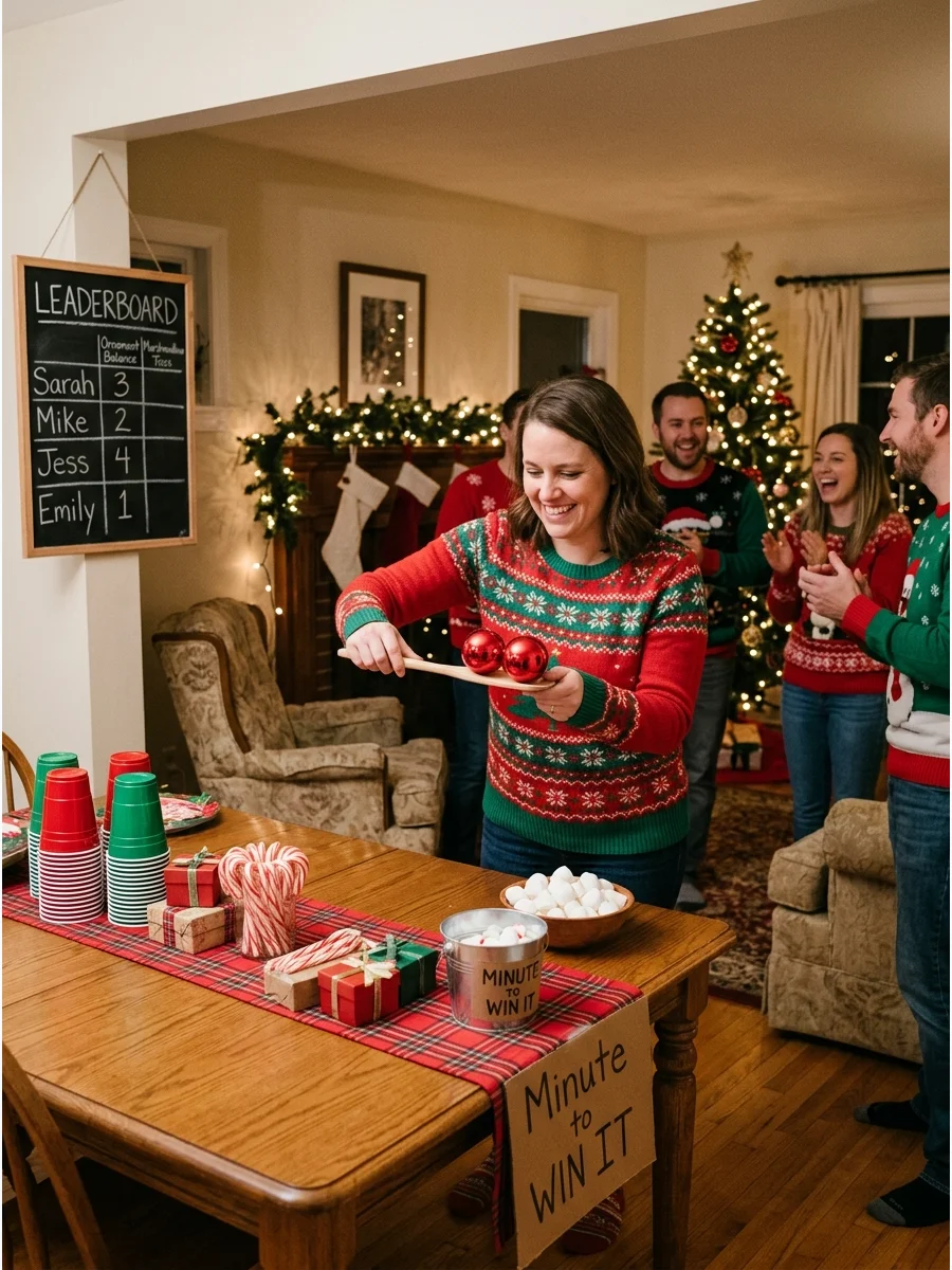 A person playing a quick holiday challenge game.