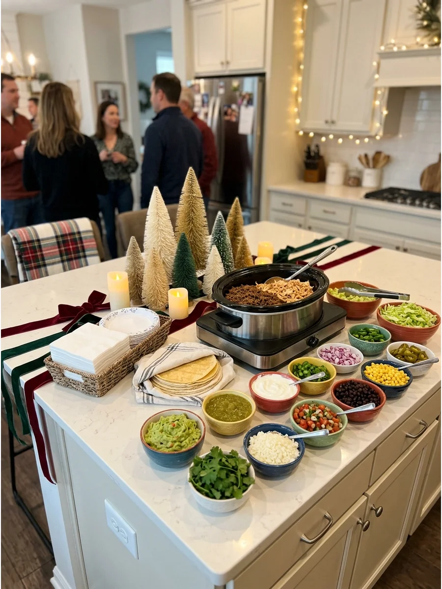 A DIY taco bar station on a kitchen counter.