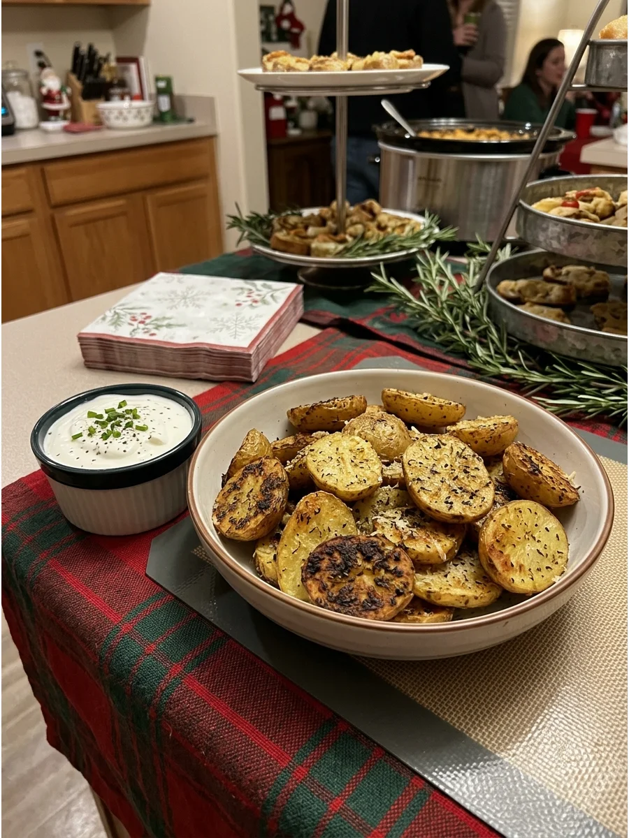 Roasted potato halves with a visible golden Parmesan cheese crust.