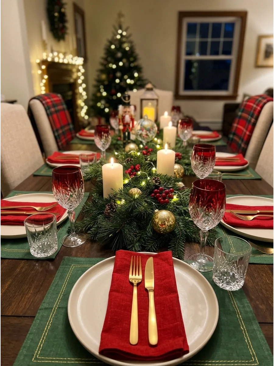 Classic Red Green and Gold Christmas Table support view 1