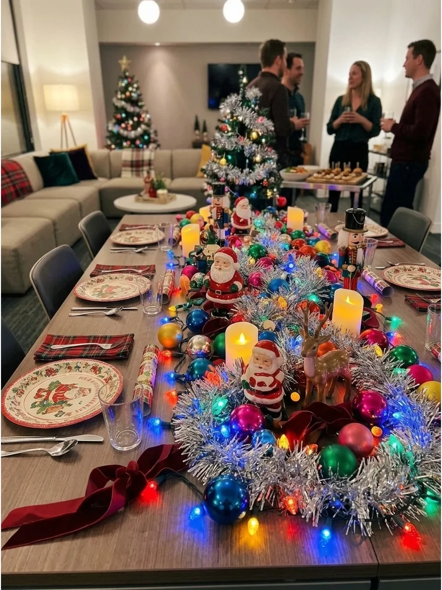 Retro Tinsel Christmas Tablescape support view 1