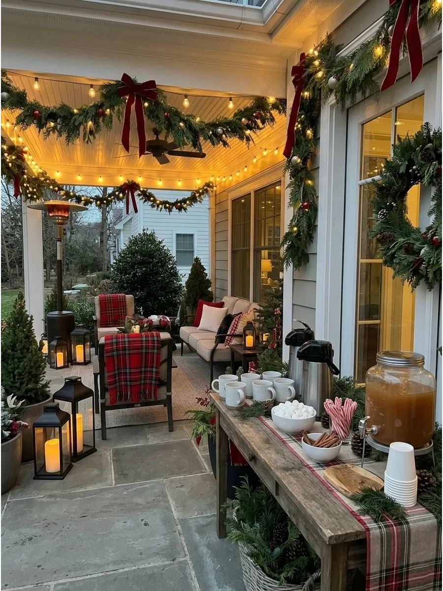 Covered Patio Christmas Party Setup support view 1
