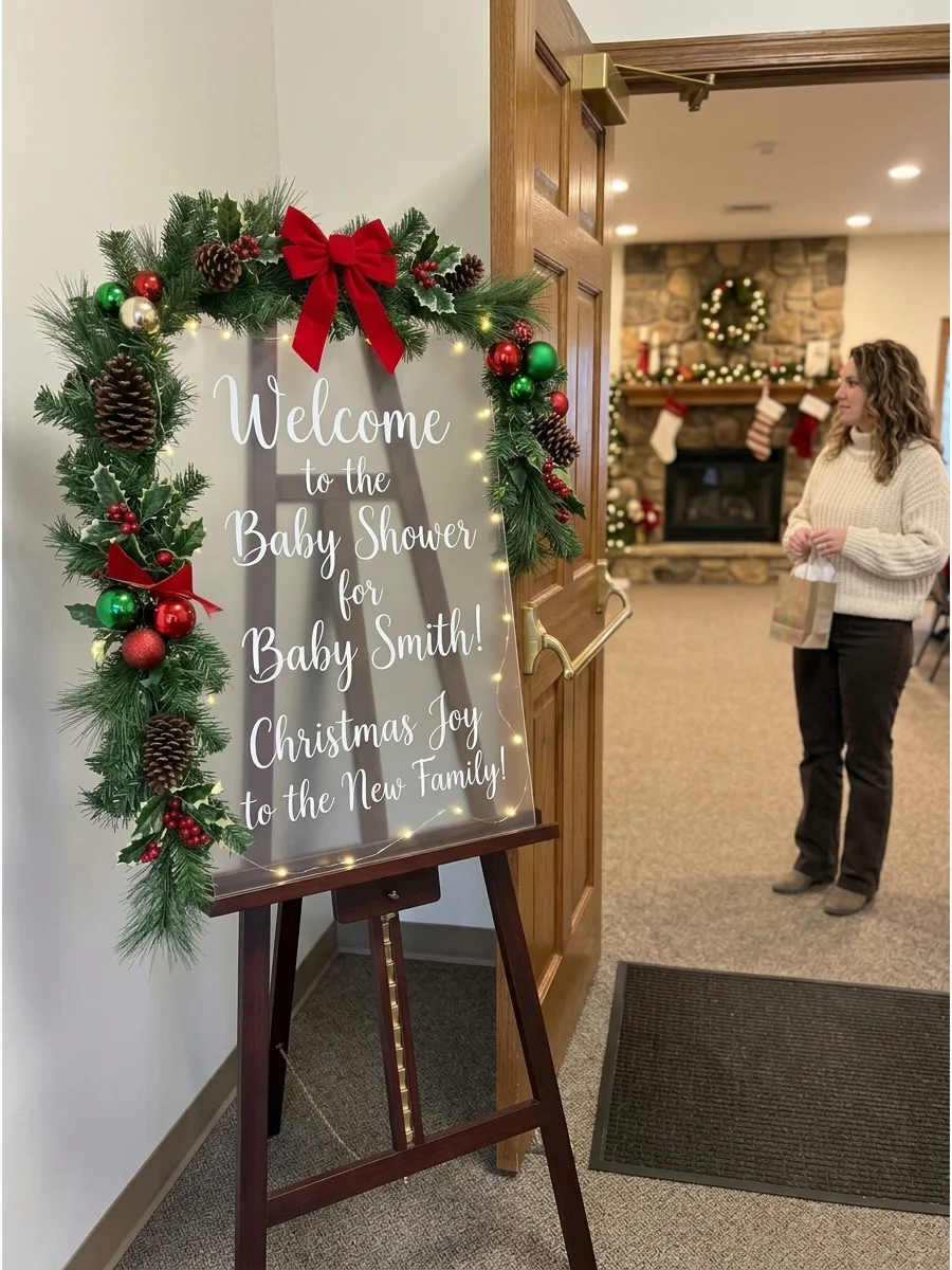 Christmas Baby Shower Welcome Sign support view 1
