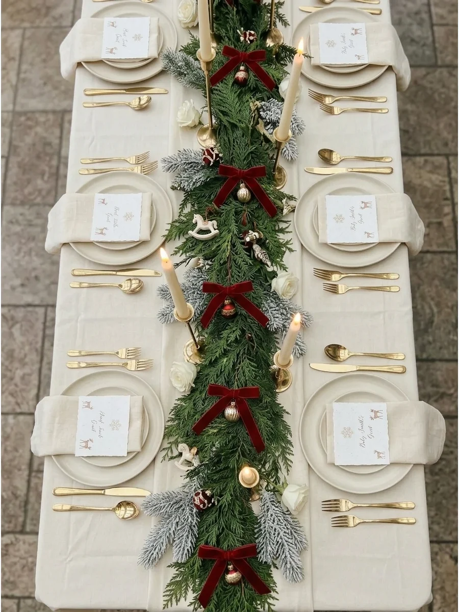Evergreen and Candle Baby Shower Tablescape support view 1