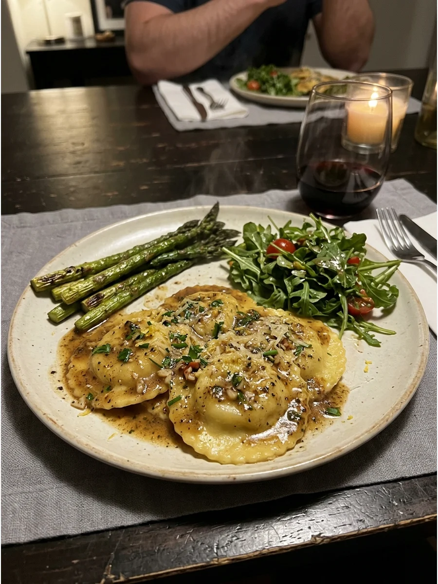 Lobster Ravioli With Brown Butter. Cook fresh store-bought lobster ravioli according to the package directions. Finish it with browned butter, garlic, herbs, lemon, and grated Parm