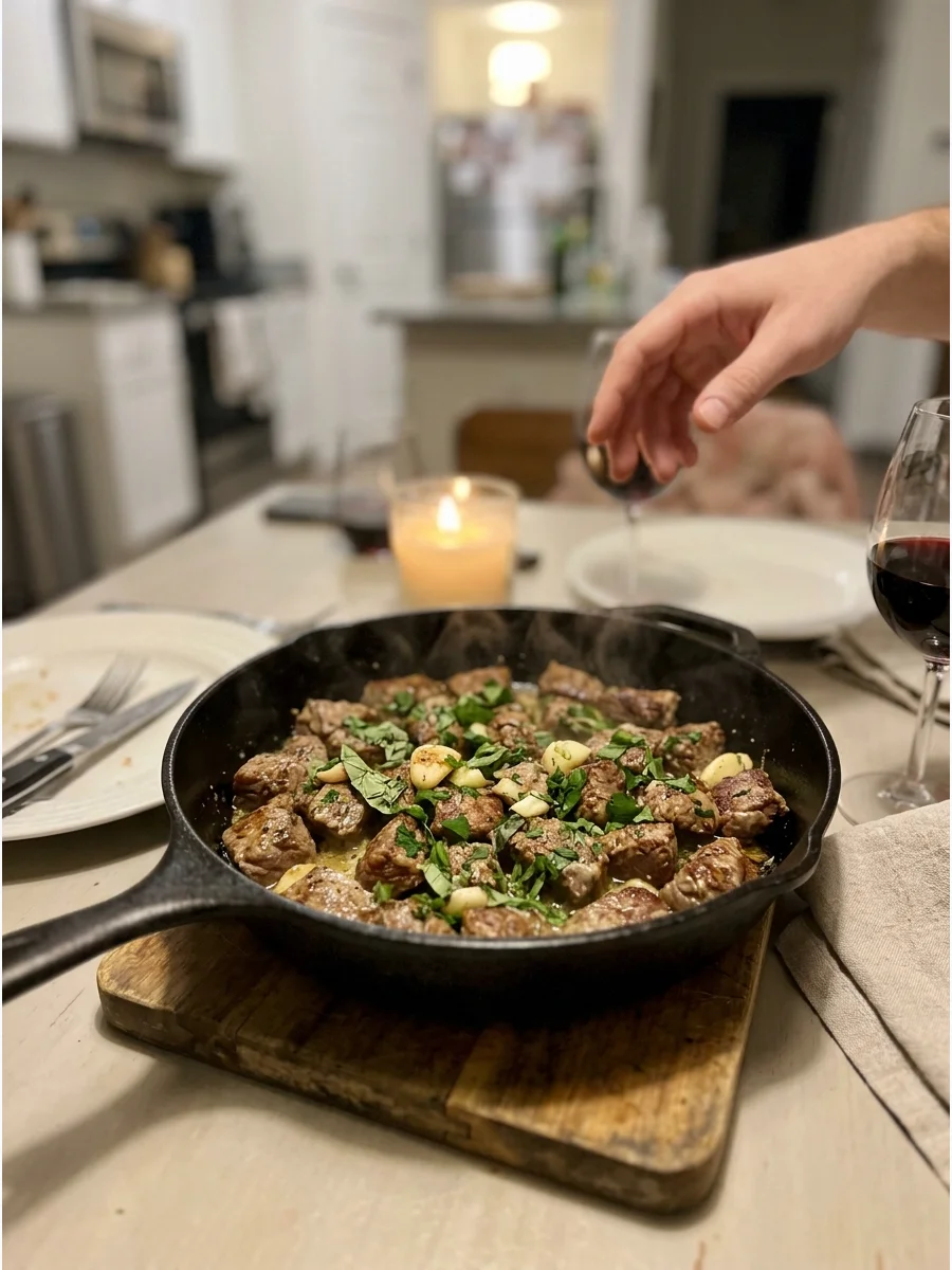 Garlic Butter Steak Bites. Cut steak into small pieces and cook them quickly in a hot skillet. Finish the bites with butter, garlic, and fresh herbs. Serve them with crispy potatoe