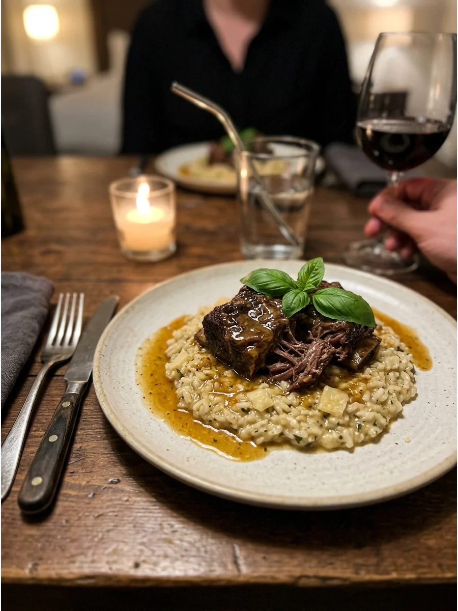 Short Ribs With Parmesan Risotto. Slow-cook beef short ribs until they are tender enough to pull apart easily. Serve them over creamy Parmesan risotto with a spoonful of the cookin
