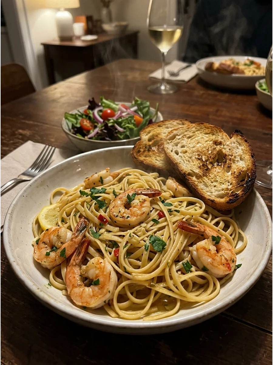 Shrimp Scampi Linguine. Toss linguine with juicy shrimp, melted butter, fresh garlic, lemon juice, and parsley. The bright lemon flavor keeps the buttery sauce from feeling too hea
