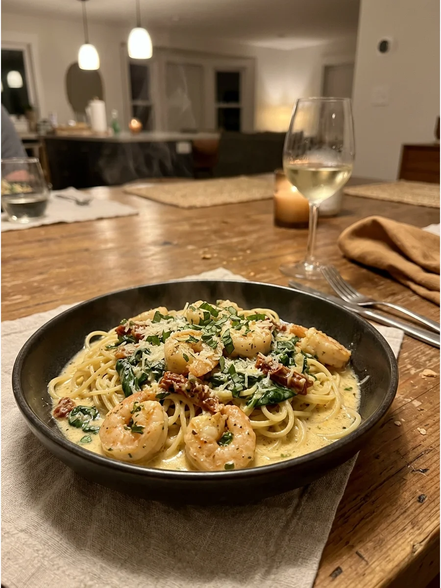 Creamy Garlic Shrimp. Simmer shrimp in a creamy sauce made with garlic, butter, Parmesan, and a splash of lemon juice. Serve it over pasta, rice, or toasted bread. The entire dish