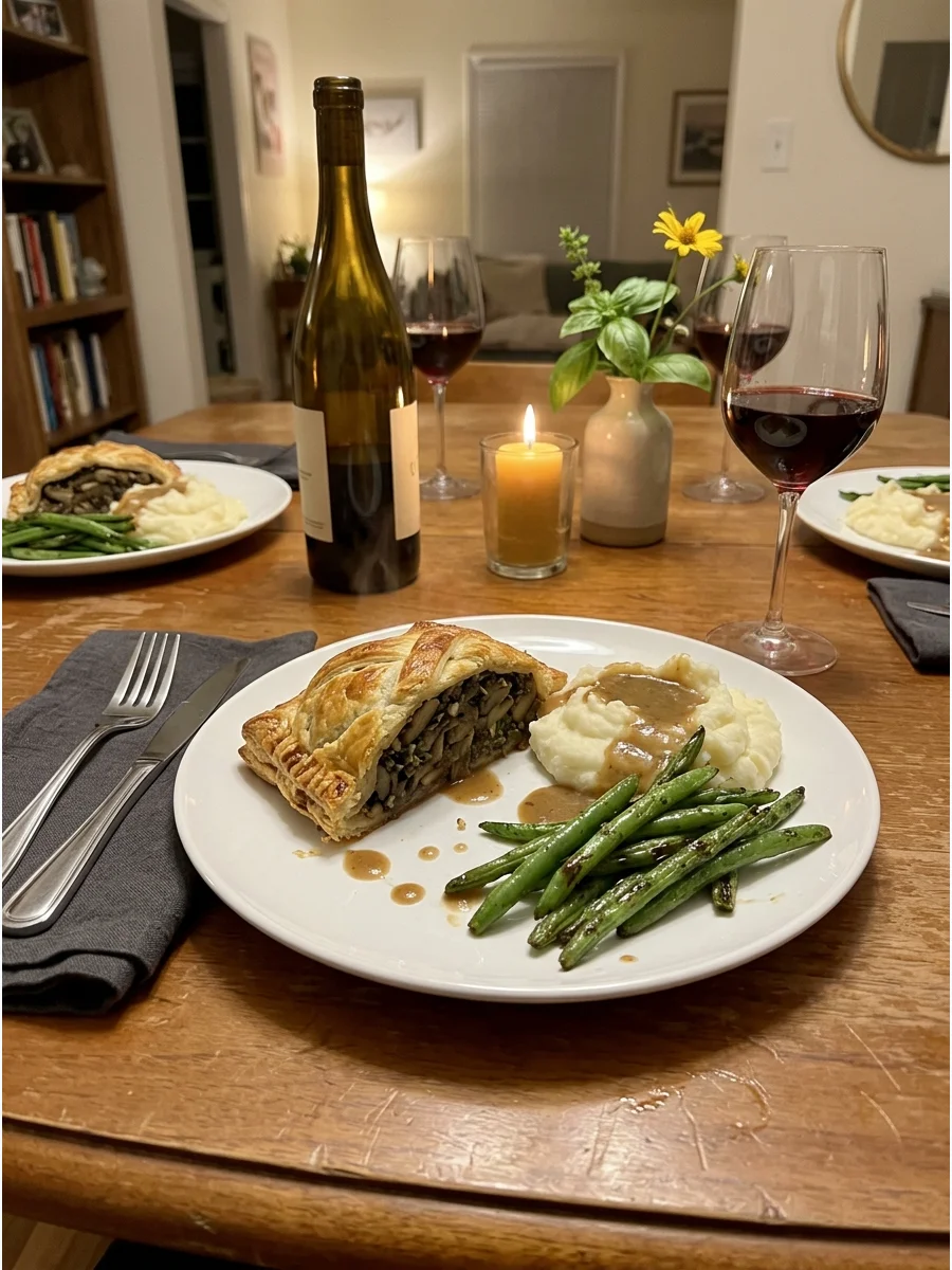 Mushroom Wellington. Cook mushrooms with garlic, onions, and herbs before wrapping the mixture in puff pastry. Bake until the pastry becomes crisp and golden. Serve it with mashed