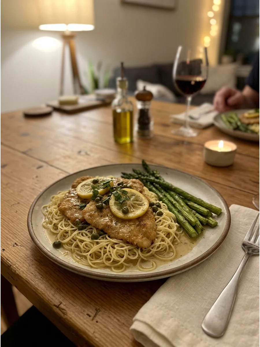 Chicken Piccata With Angel Hair Pasta. Cook lightly breaded chicken cutlets in a bright sauce made with lemon, butter, and capers. Serve the chicken over delicate angel hair pasta