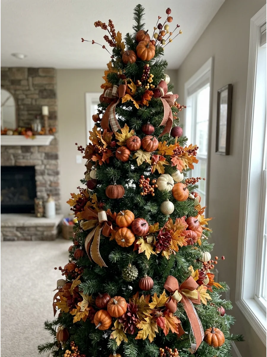 Budget-Friendly Dollar-Store Fall Tree. Use affordable pumpkins, leaf garlands, floral picks, ribbon, berries, and basic ornaments. Group inexpensive items together so they appear