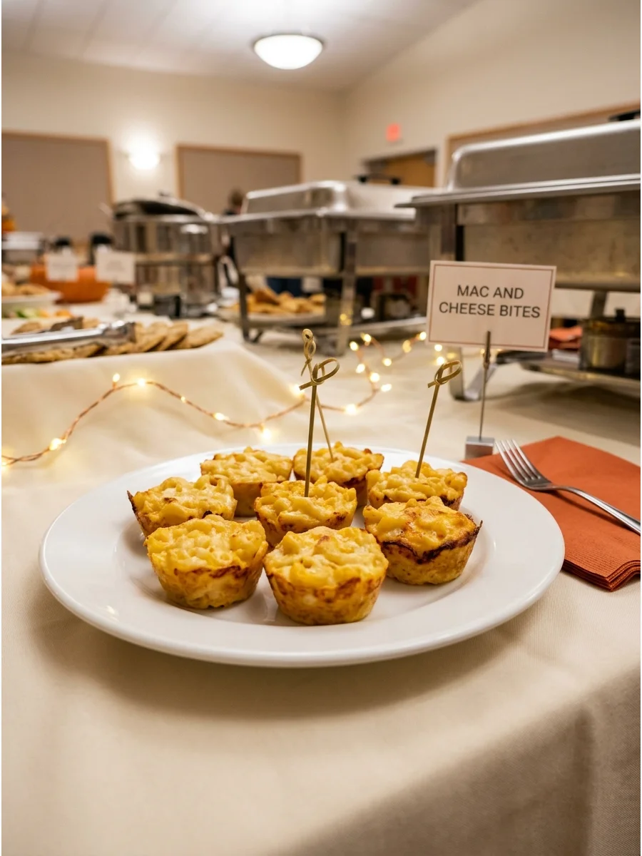Golden brown baked mac and cheese bites on a white plate.