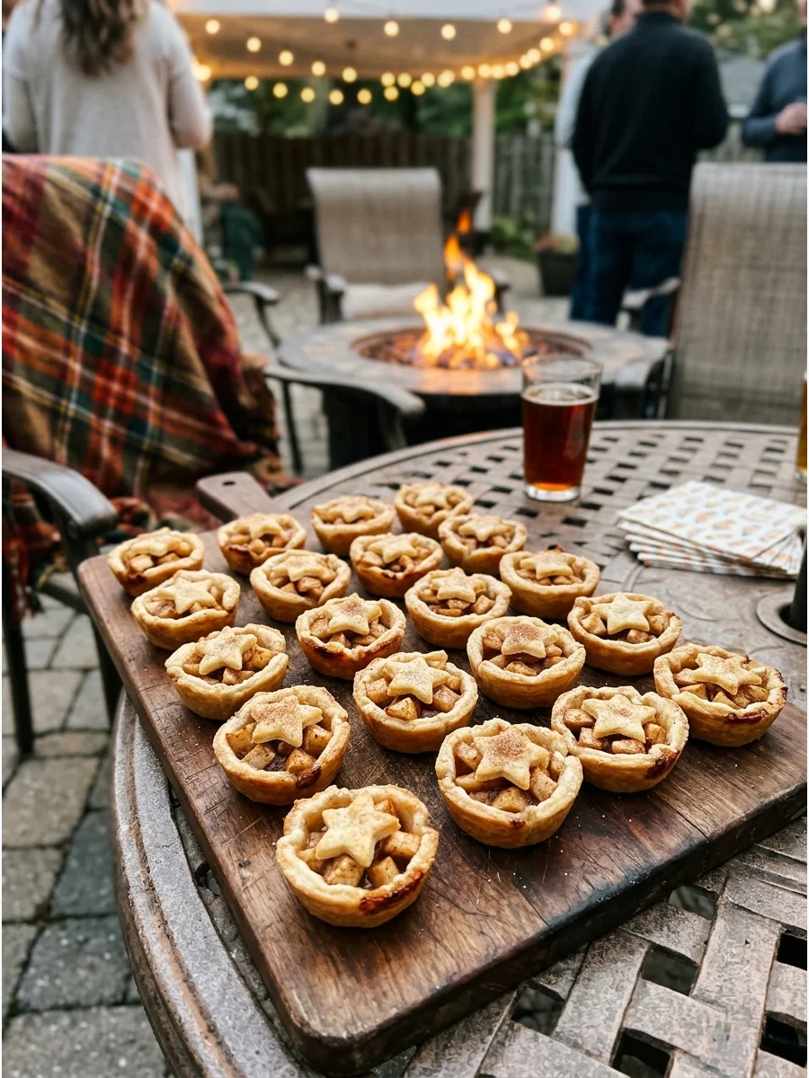 Individual mini apple pies baked in a muffin tin.