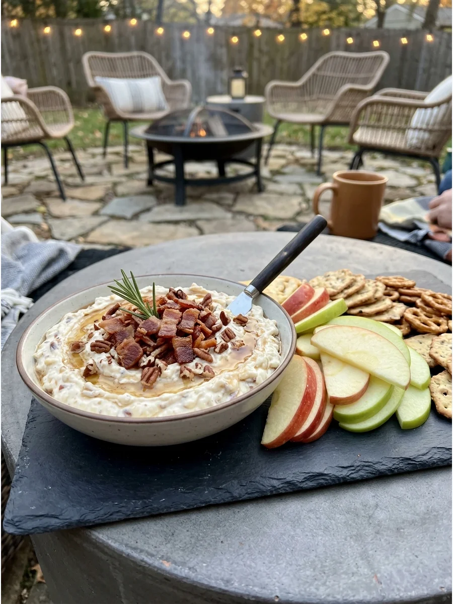 Maple bacon cream cheese dip with apples.