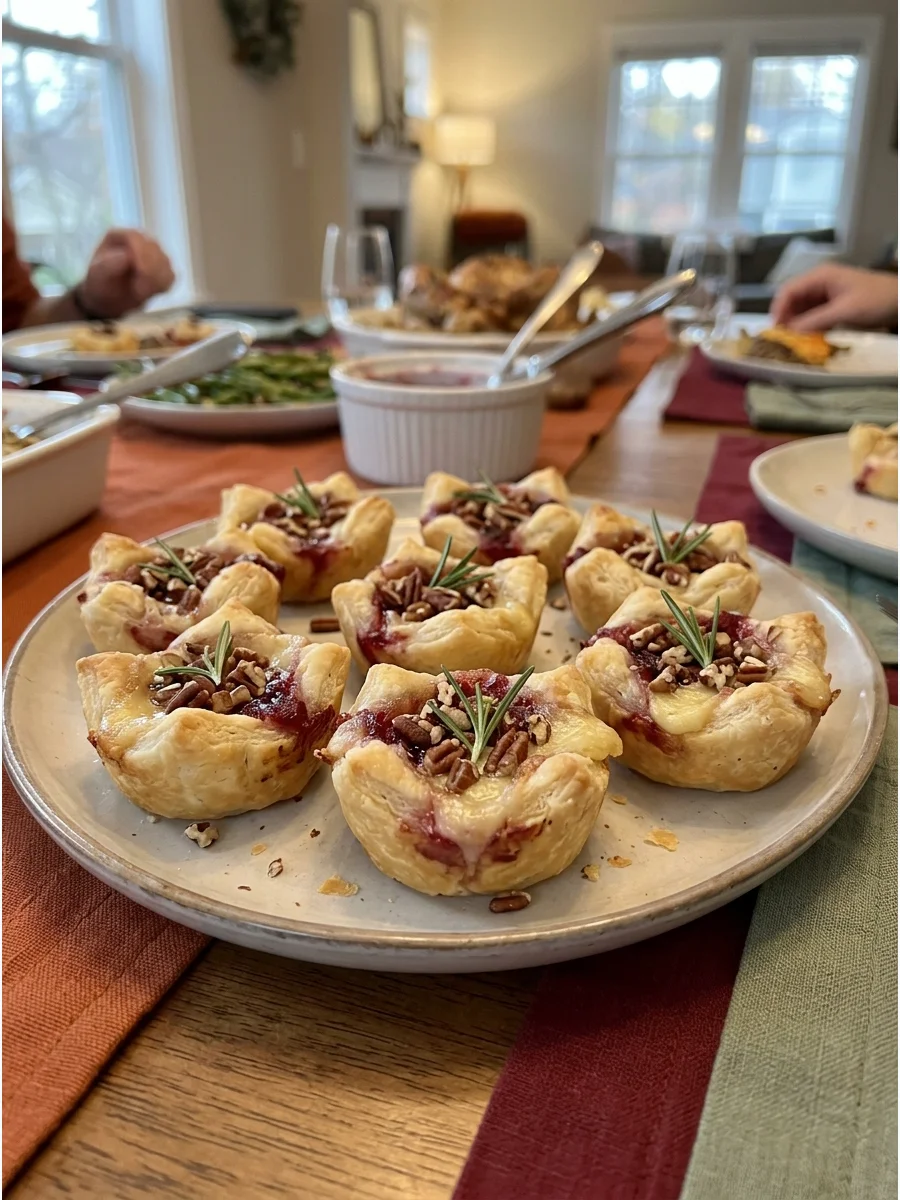Cranberry Brie Puff Pastry Bites. Fill miniature puff pastry cups with creamy Brie and cranberry sauce. Finish them with chopped pecans and a small rosemary sprig for an easy holid