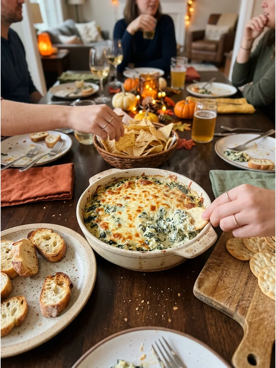 Spinach Artichoke Dip. Serve a warm, creamy spinach artichoke dip with bread, crackers, or tortilla chips. It is a dependable crowd-pleaser that can be prepared ahead of time. Frie