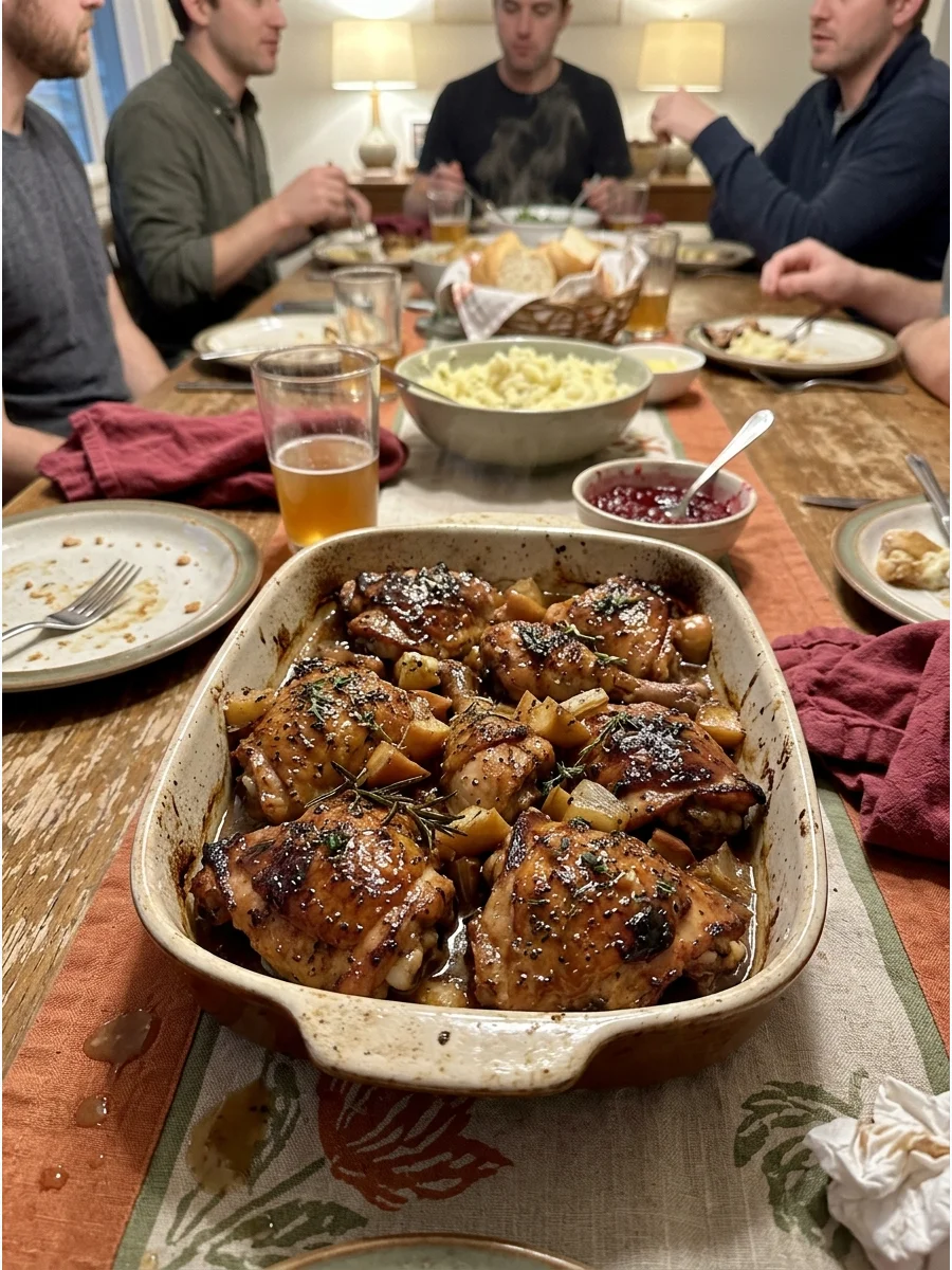 Apple Cider Glazed Chicken. Roast chicken pieces with an apple cider, garlic, and herb glaze. This main dish has familiar fall flavor without requiring a whole turkey. Friendsgivin