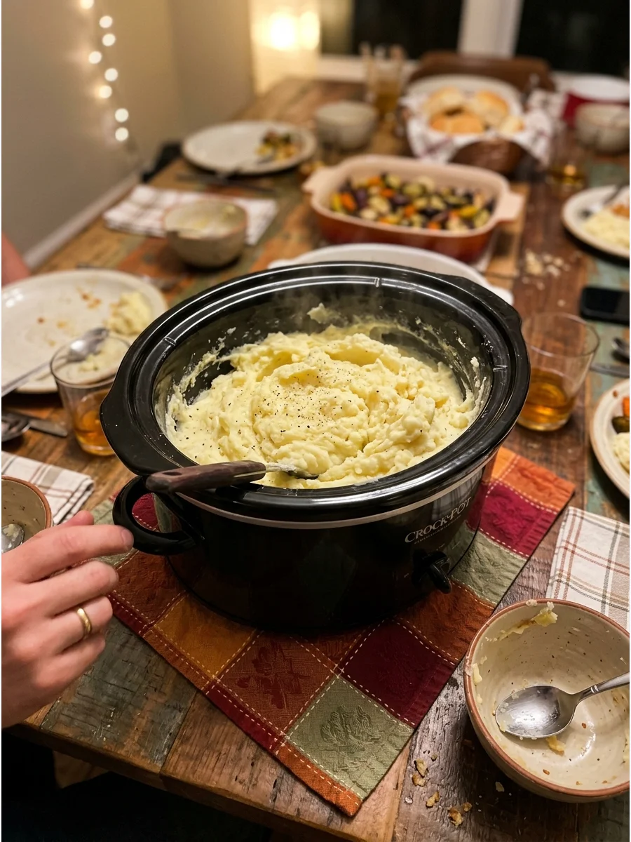 Classic Creamy Mashed Potatoes. Prepare buttery mashed potatoes with cream, salt, and pepper. Keep them warm in a slow cooker until everyone is ready to eat. Friendsgiving food ide
